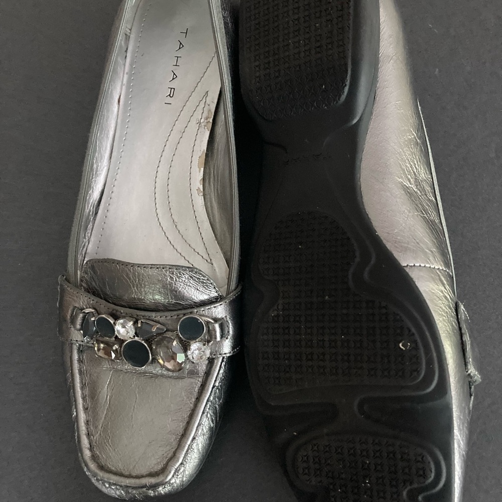 Tahari Metallic Silver Embellished Flats - Picture 3 of 8